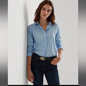 Ralph Lauren Womens No-Iron Button Down Shirt Light Blue
